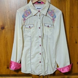 Roar Embellished Western Shirt Button Down Size L